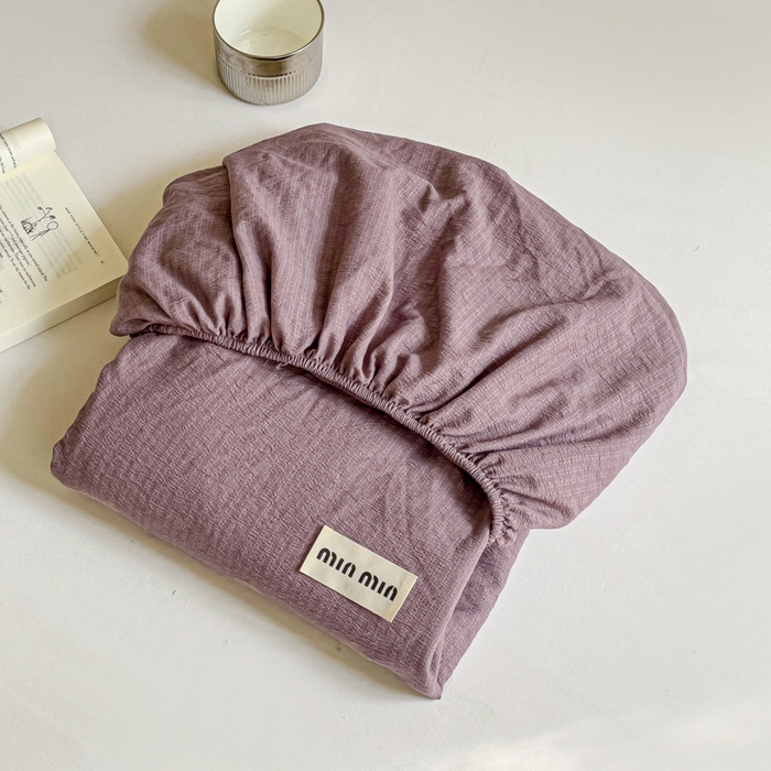 91家纺网 家纺一手货源 找家纺 澜妃 2025新款云感提花双层纱单床笠 床笠单件 紫色泡泡