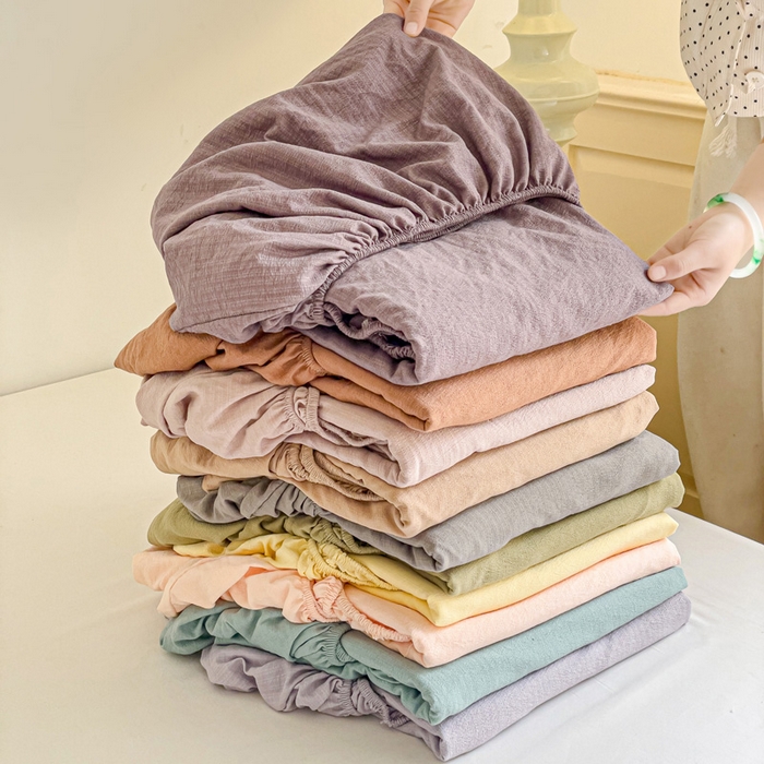 91家纺网 家纺一手货源 找家纺 澜妃 2025新款云感提花双层纱单床笠 床笠单件 组合图仅供展示