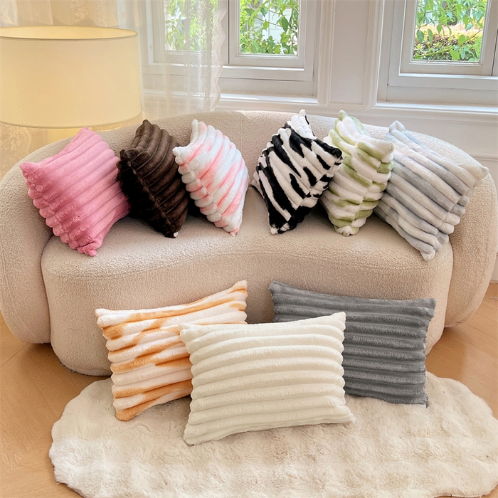 91家纺网 家纺一手货源 找家纺 梦舒羽 2025新款法莱绒抱枕套法兰绒枕套宿舍枕芯套兔毛绒30x50枕头套-抽条 组合