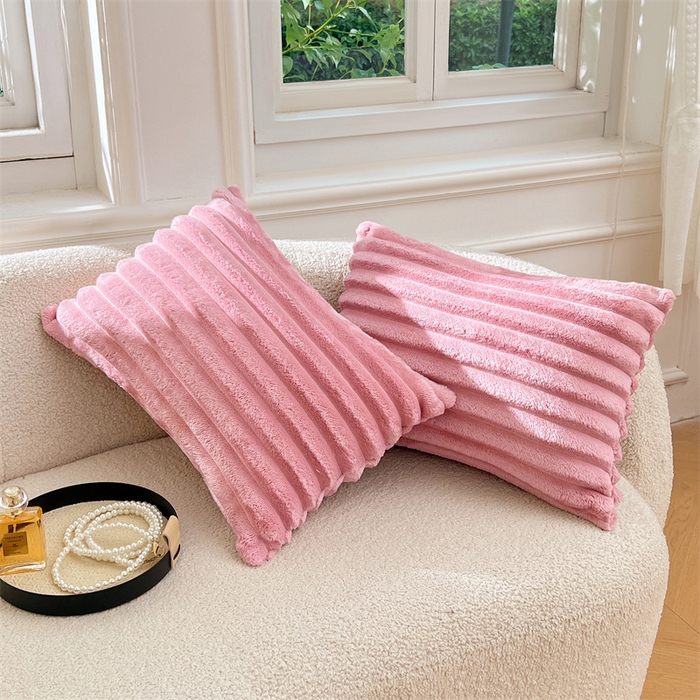 91家纺网 家纺一手货源 找家纺 梦舒羽 2025新款法莱绒抱枕套法兰绒枕套宿舍枕芯套兔毛绒30x50枕头套-抽条 法莱绒抽条-云梦粉