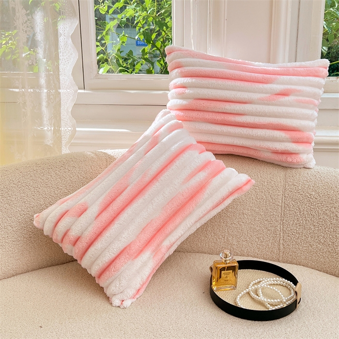 91家纺网 家纺一手货源 找家纺 梦舒羽 2025新款法莱绒抱枕套法兰绒枕套宿舍枕芯套兔毛绒30x50枕头套-抽条 法莱绒抽条-梦幻樱粉