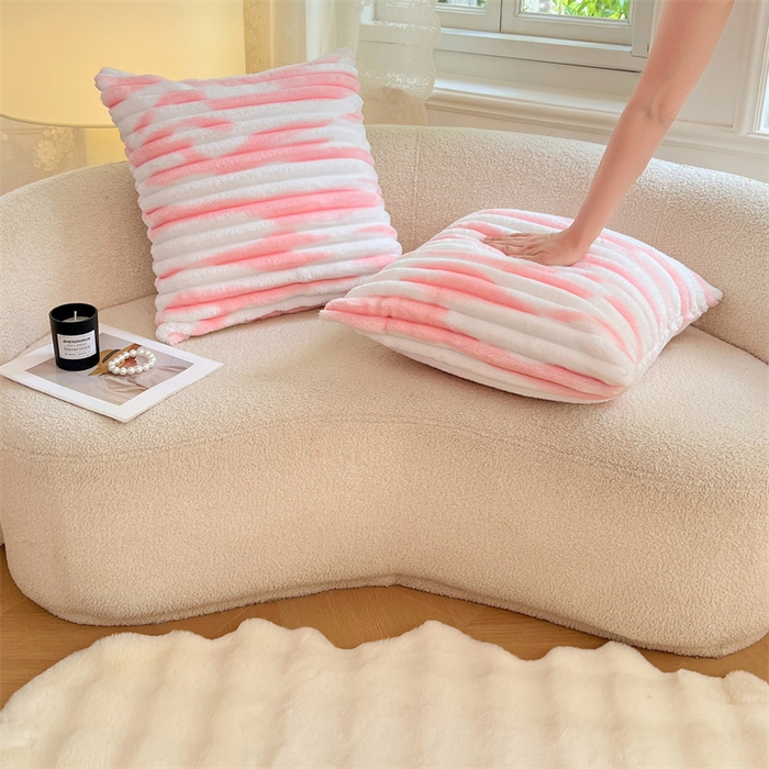 91家纺网 家纺一手货源 找家纺 梦舒羽 2025新款法莱绒抱枕套法兰绒枕套宿舍枕芯套兔毛绒枕头套-抽条 法莱绒抽条-梦幻樱粉