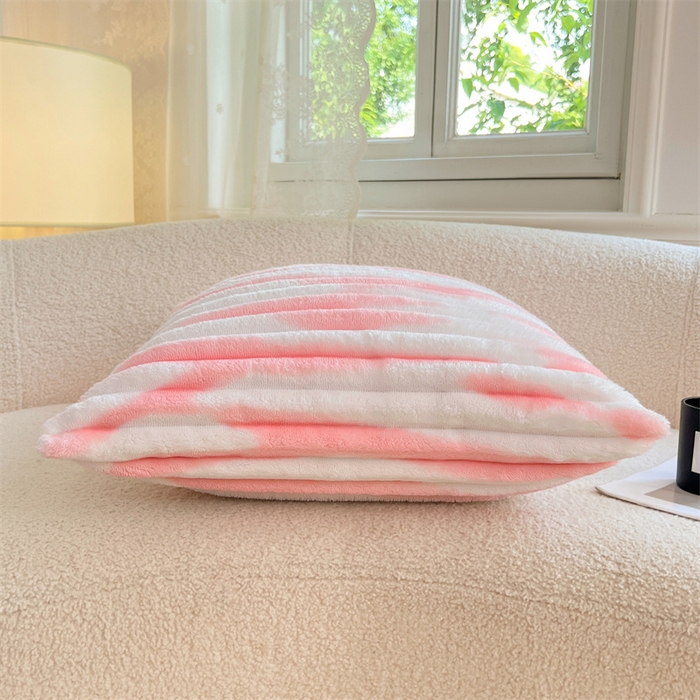 91家纺网 家纺一手货源 找家纺 梦舒羽 2025新款法莱绒抱枕套法兰绒枕套宿舍枕芯套兔毛绒枕头套-抽条 法莱绒抽条-梦幻樱粉