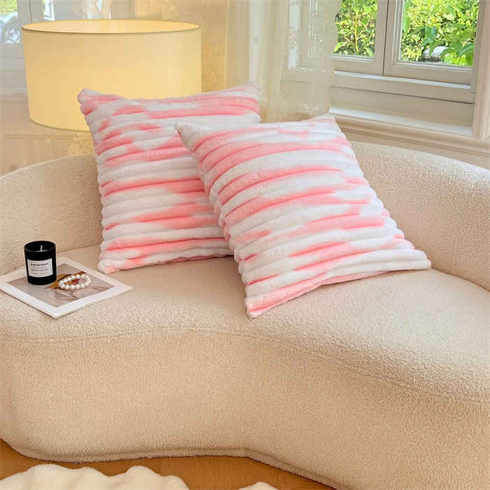 91家纺网 家纺一手货源 找家纺 梦舒羽 2025新款法莱绒抱枕套法兰绒枕套宿舍枕芯套兔毛绒枕头套-抽条 法莱绒抽条-梦幻樱粉