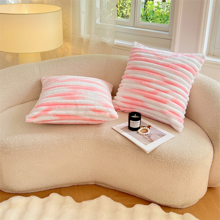 91家纺网 家纺一手货源 找家纺 梦舒羽 2025新款法莱绒抱枕套法兰绒枕套宿舍枕芯套兔毛绒枕头套-抽条 法莱绒抽条-梦幻樱粉