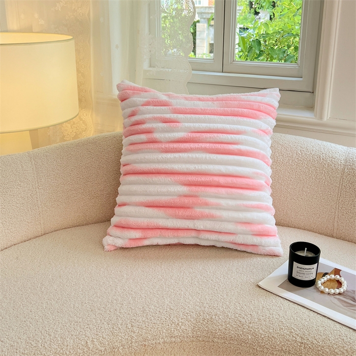91家纺网 家纺一手货源 找家纺 梦舒羽 2025新款法莱绒抱枕套法兰绒枕套宿舍枕芯套兔毛绒枕头套-抽条 法莱绒抽条-梦幻樱粉