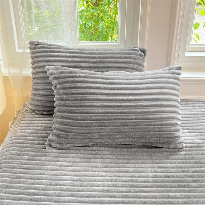 梦舒羽 2025新款法莱绒枕套宿舍枕芯套单人48x74cm法兰绒兔毛绒枕头套-抽条 法莱绒抽条-烟雨灰