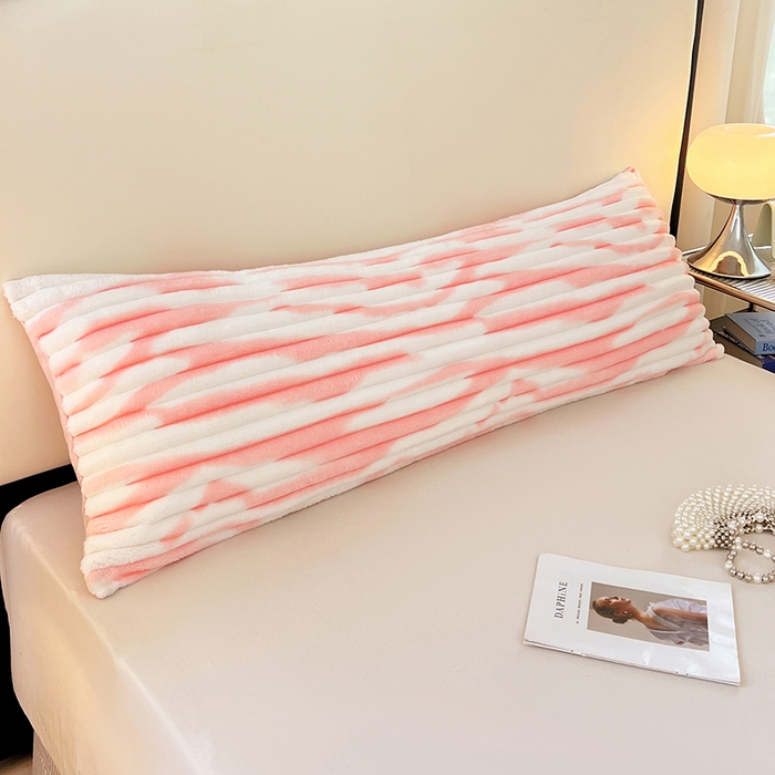 梦舒羽 2025新款法莱绒双人枕套牛奶绒加长法兰绒枕芯套兔毛绒雪花绒枕头套-抽条 法莱绒抽条-梦幻樱粉
