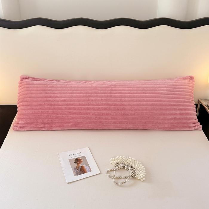 91家纺网 家纺一手货源 找家纺 梦舒羽 2025新款法莱绒双人枕套牛奶绒加长法兰绒枕芯套兔毛绒雪花绒枕头套-抽条 法莱绒抽条-云梦粉