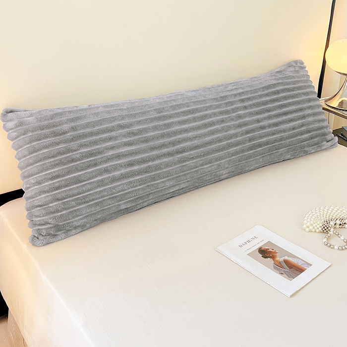 梦舒羽 2025新款法莱绒双人枕套牛奶绒加长法兰绒枕芯套兔毛绒雪花绒枕头套-抽条 法莱绒抽条-烟雨灰