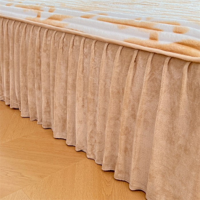 91家纺网 家纺一手货源 找家纺 圣比熊 2025新款法莱绒床裙法兰绒床垫保护罩牛奶绒兔毛绒床垫床单罩-抽条 法莱绒抽条-梦幻奶咖