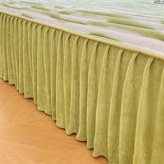 91家纺网 家纺一手货源 找家纺 圣比熊 2025新款法莱绒床裙法兰绒床垫保护罩牛奶绒兔毛绒床垫床单罩-抽条 法莱绒抽条-梦幻果绿