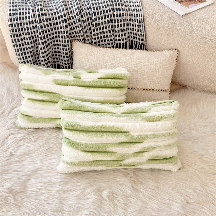 91家纺网 家纺一手货源 找家纺 圣比熊 2025新款兔毛绒抱枕套法兰绒枕套宿舍枕芯套法莱绒30x50枕头套-抽条 兔毛绒抽条-梦幻果绿