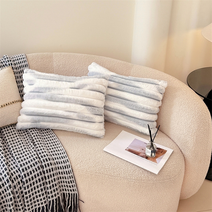 圣比熊 2025新款兔毛绒抱枕套法兰绒枕套宿舍枕芯套法莱绒30x50枕头套-抽条 兔毛绒抽条-梦幻浅灰