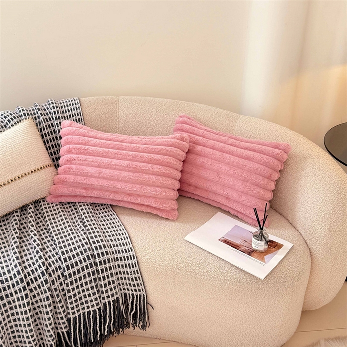 圣比熊 2025新款兔毛绒抱枕套法兰绒枕套宿舍枕芯套法莱绒30x50枕头套-抽条 兔毛绒抽条-云梦粉