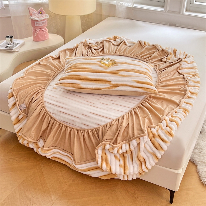 91家纺网 家纺一手货源 找家纺 梦舒羽 2025新款法莱绒床笠法兰绒床垫保护套牛奶绒兔毛绒席梦思床垫套-抽条 法莱绒抽条-梦幻奶咖