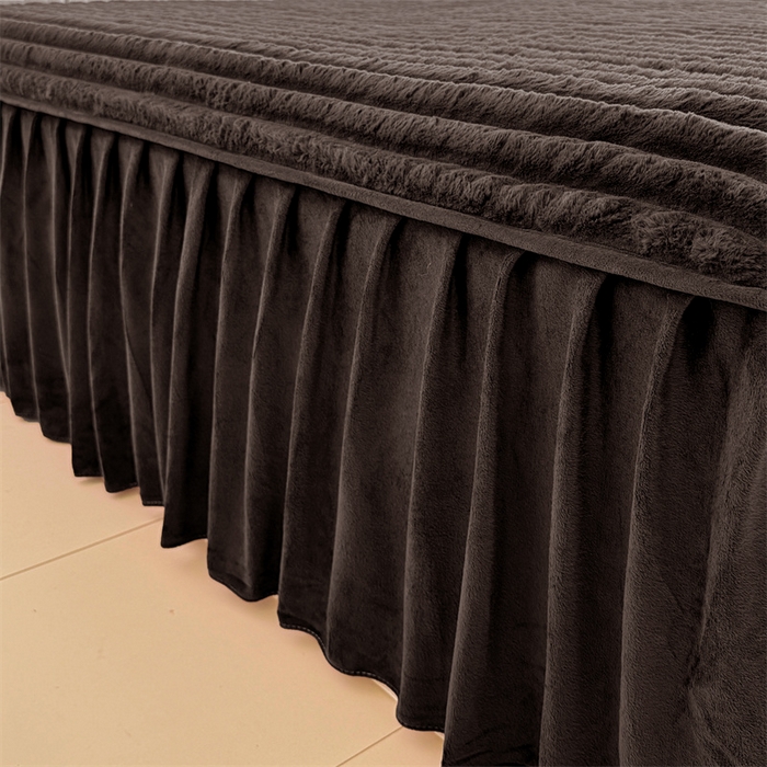 91家纺网 家纺一手货源 找家纺 圣比熊 2025新款兔毛绒床裙法兰绒床垫保护罩牛奶绒床垫法莱绒床单罩-抽条 兔毛绒抽条-咖啡色