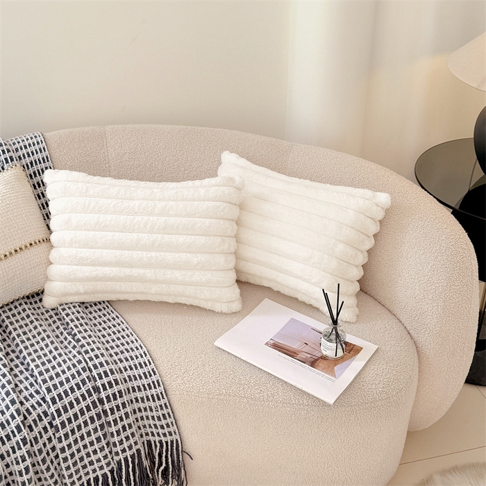 圣比熊 2025新款兔毛绒抱枕套法兰绒枕套宿舍枕芯套法莱绒30x50枕头套-抽条 兔毛绒抽条-晨曦白