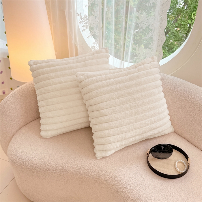 圣比熊 2025新款兔毛绒抱枕套法兰绒枕套宿舍枕芯套法莱绒枕头套-抽条 兔毛绒抽条-晨曦白