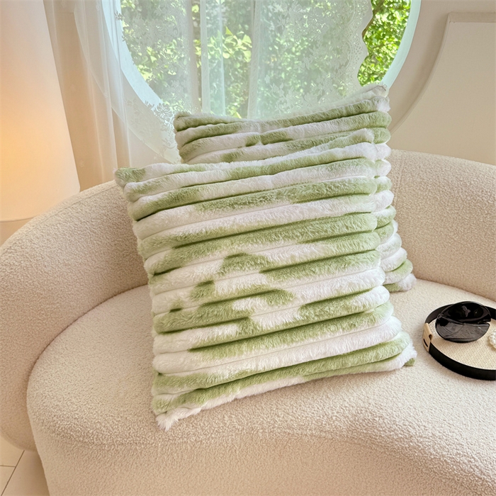 91家纺网 家纺一手货源 找家纺 圣比熊 2025新款兔毛绒抱枕套法兰绒枕套宿舍枕芯套法莱绒枕头套-抽条 兔毛绒抽条-梦幻果绿