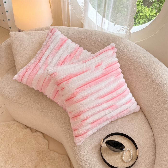 91家纺网 家纺一手货源 找家纺 圣比熊 2025新款兔毛绒抱枕套法兰绒枕套宿舍枕芯套法莱绒枕头套-抽条 兔毛绒抽条-梦幻樱粉