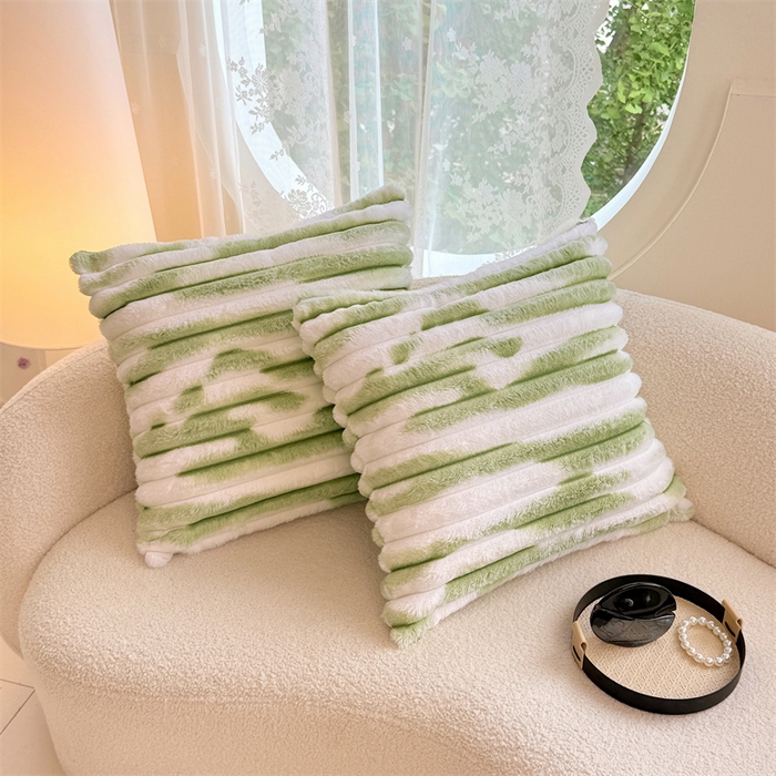 圣比熊 2025新款兔毛绒抱枕套法兰绒枕套宿舍枕芯套法莱绒枕头套-抽条 兔毛绒抽条-梦幻果绿