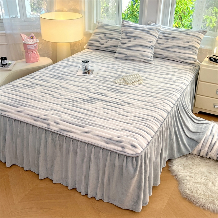 91家纺网 家纺一手货源 找家纺 （总）梦舒羽 2025新款法莱绒床裙法兰绒床垫保护罩牛奶绒兔毛绒床垫床单罩-抽条
