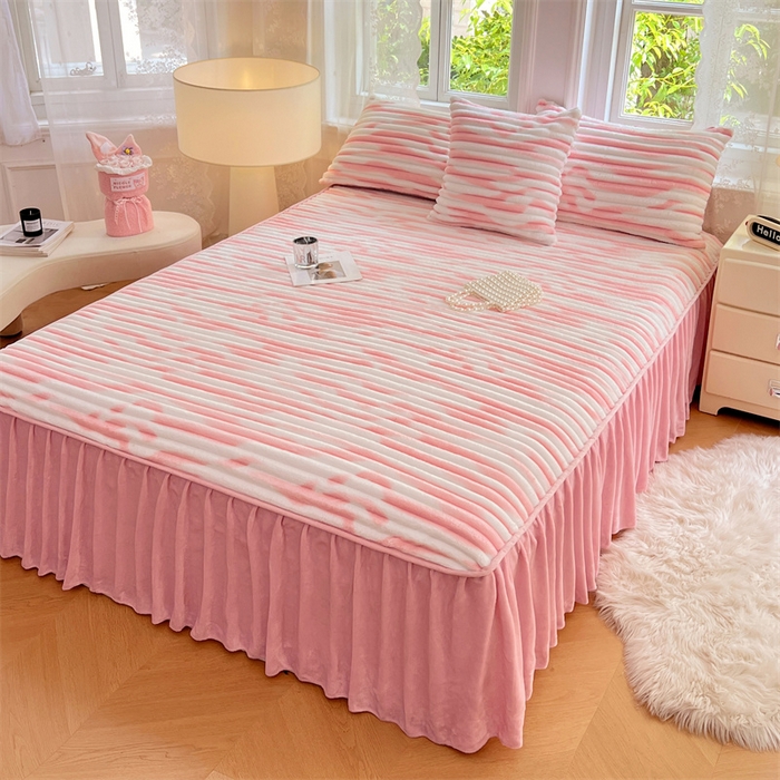 91家纺网 家纺一手货源 找家纺 （总）梦舒羽 2025新款法莱绒床裙法兰绒床垫保护罩牛奶绒兔毛绒床垫床单罩-抽条