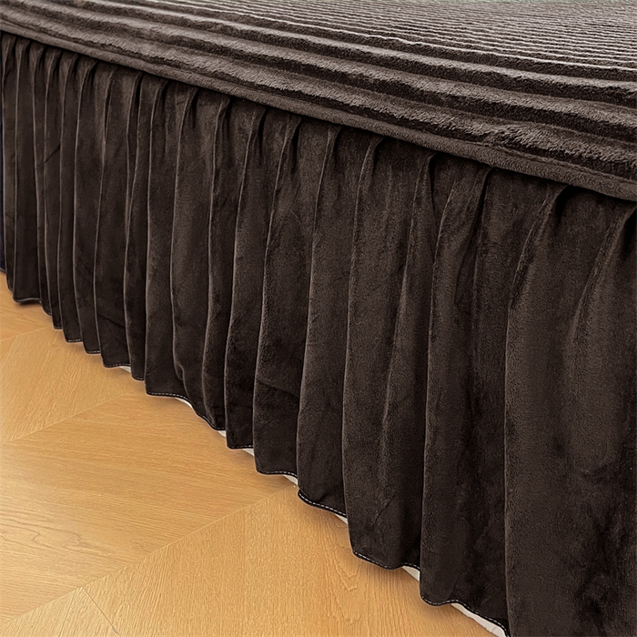 91家纺网 家纺一手货源 找家纺 梦舒羽 2025新款法莱绒床裙法兰绒床垫保护罩牛奶绒兔毛绒床垫床单罩-抽条 法莱绒抽条-咖啡色