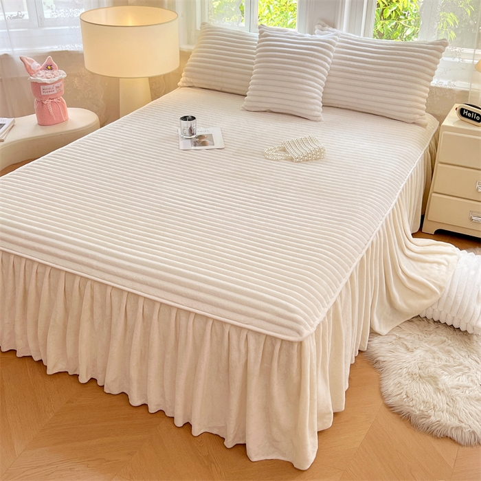 91家纺网 家纺一手货源 找家纺 （总）梦舒羽 2025新款法莱绒床裙法兰绒床垫保护罩牛奶绒兔毛绒床垫床单罩-抽条