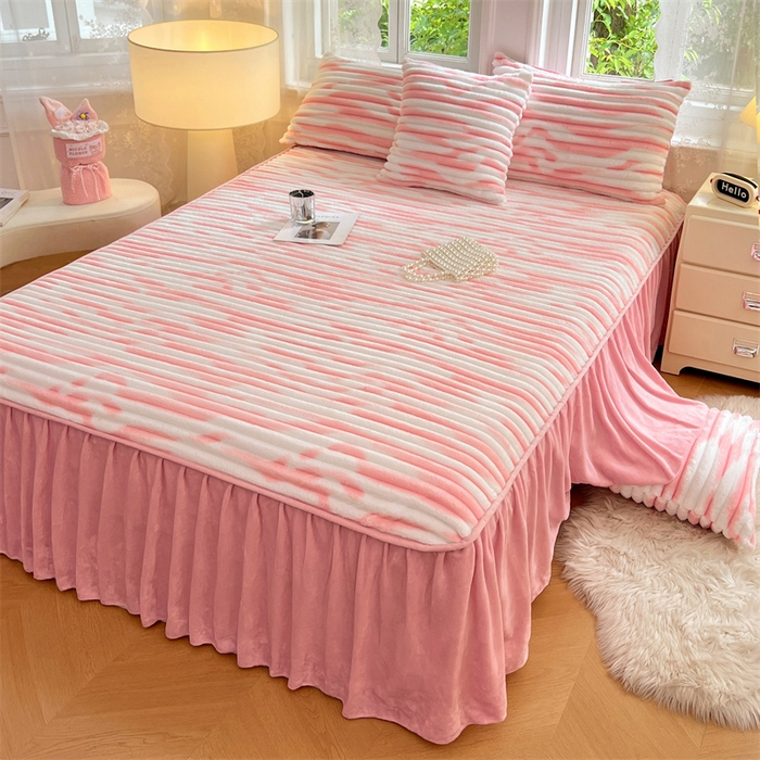 （总）梦舒羽 2025新款法莱绒床裙法兰绒床垫保护罩牛奶绒兔毛绒床垫床单罩-抽条