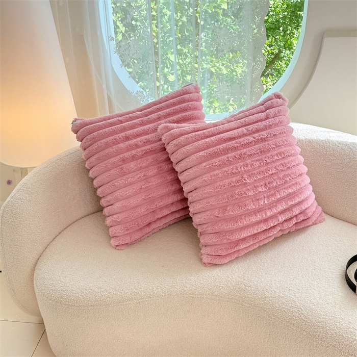 圣比熊 2025新款兔毛绒抱枕套法兰绒枕套宿舍枕芯套法莱绒枕头套-抽条 兔毛绒抽条-云梦粉