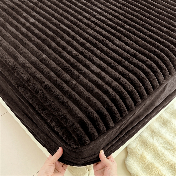 圣比熊 2025新款兔毛绒床笠床垫法兰绒保护套牛奶绒席梦思法莱绒床垫套-抽条 兔毛绒抽条-咖啡色