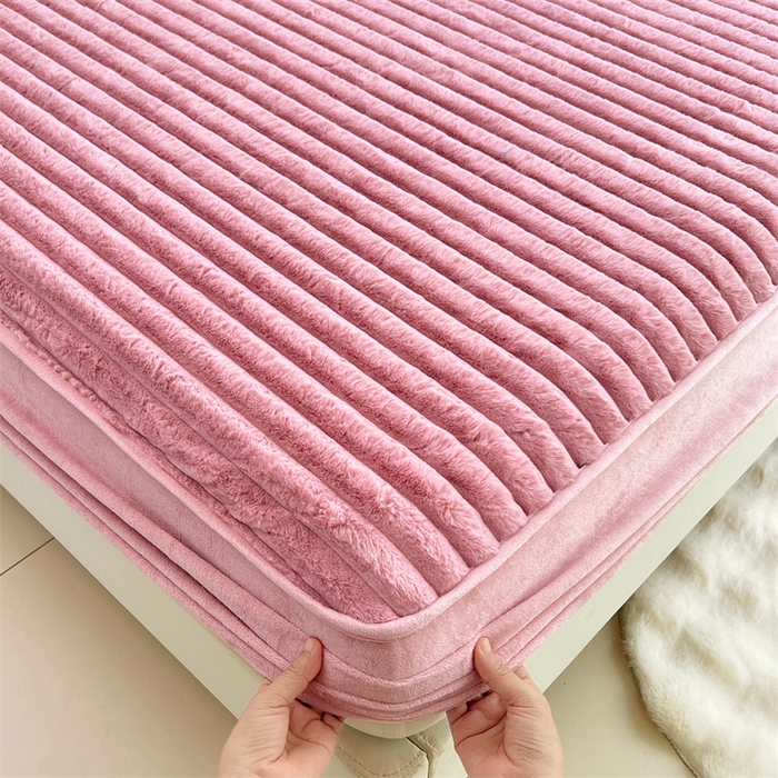 圣比熊 2025新款兔毛绒床笠床垫法兰绒保护套牛奶绒席梦思法莱绒床垫套-抽条 兔毛绒抽条-云梦粉