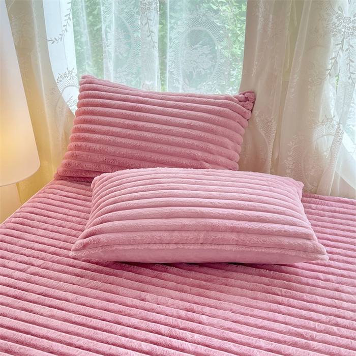 圣比熊 2025新款兔毛绒枕套宿舍枕芯套单人48x74cm法兰绒法莱绒枕头套-抽条 兔毛绒抽条-云梦粉