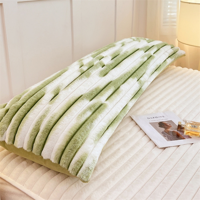 91家纺网 家纺一手货源 找家纺 圣比熊 2025新款兔毛绒双人枕套牛奶绒加长法兰绒枕芯套法莱绒枕头套-抽条 兔毛绒抽条-梦幻果绿