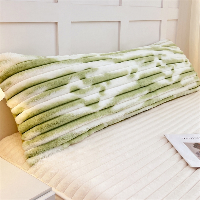 圣比熊 2025新款兔毛绒双人枕套牛奶绒加长法兰绒枕芯套法莱绒枕头套-抽条 兔毛绒抽条-梦幻果绿