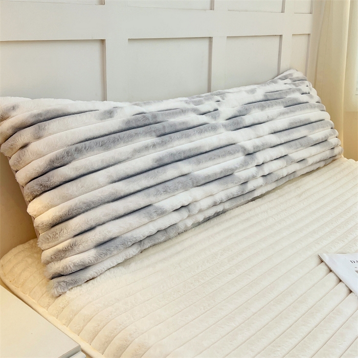 圣比熊 2025新款兔毛绒双人枕套牛奶绒加长法兰绒枕芯套法莱绒枕头套-抽条 兔毛绒抽条-梦幻浅灰