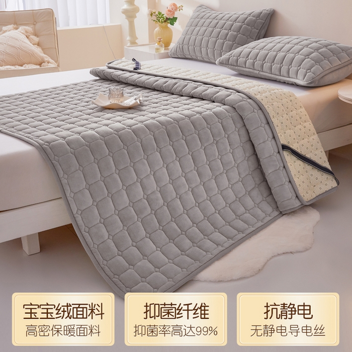 91家纺网 家纺一手货源 找家纺 （总）丽诺床垫 2025新款高克重宝宝绒纯色抗菌床褥