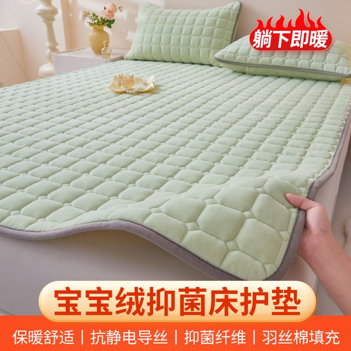 91家纺网 家纺一手货源 找家纺 （总）丽诺床垫 2025新款高克重宝宝绒纯色抗菌床褥