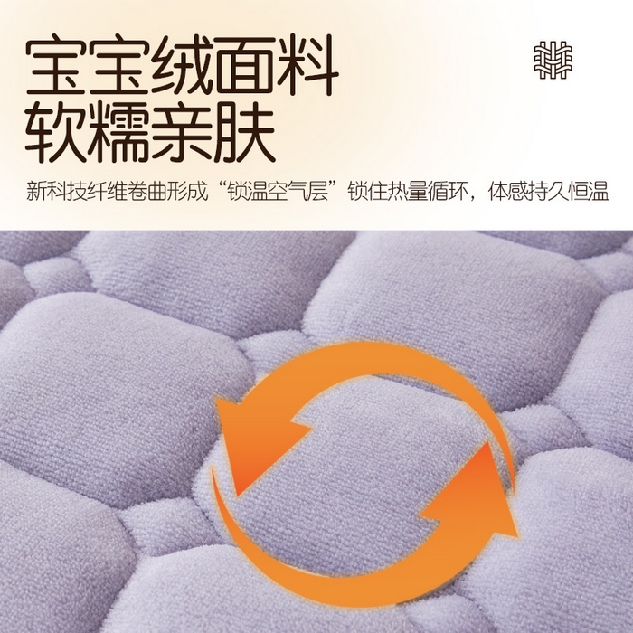 91家纺网 家纺一手货源 找家纺 丽诺床垫 2025新款高克重宝宝绒纯色抗菌床褥 木槿紫