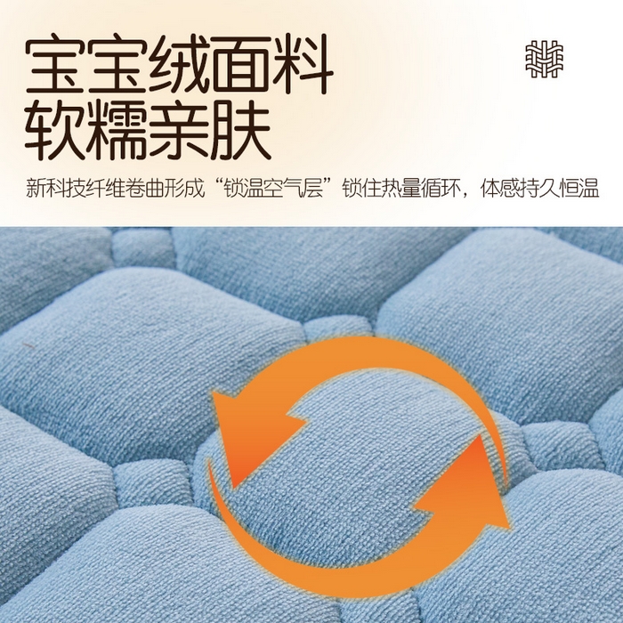 91家纺网 家纺一手货源 找家纺 丽诺床垫 2025新款高克重宝宝绒纯色抗菌床褥 星空蓝