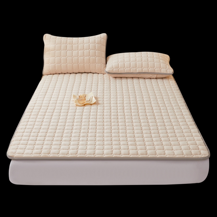 91家纺网 家纺一手货源 找家纺 丽诺床垫 2025新款高克重宝宝绒纯色抗菌床褥 米杏