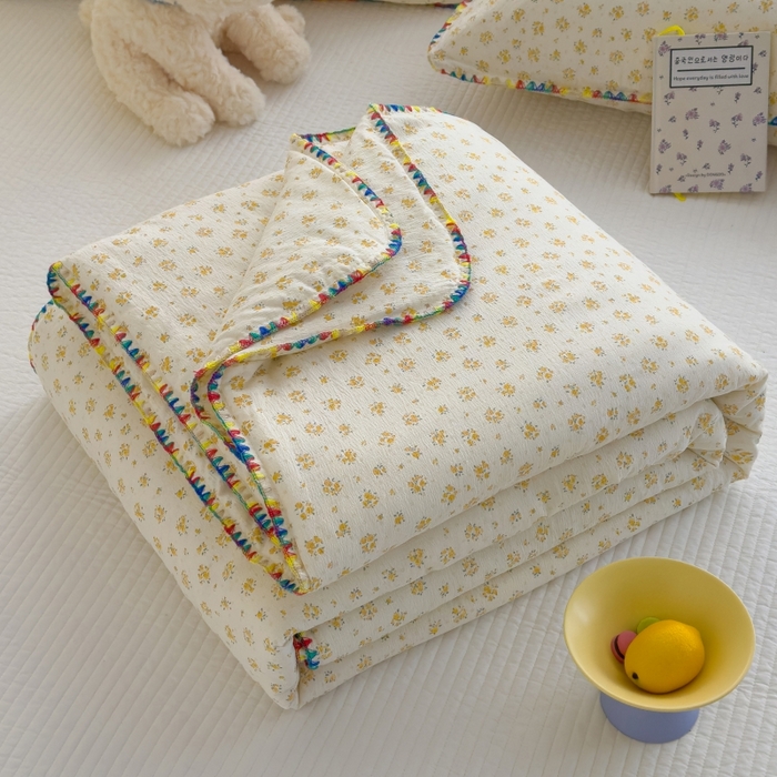 91家纺网 家纺一手货源 找家纺 澜妃 2025新款云感双层纱抗菌贝壳边夏被夏凉被空调被 贝壳边-橘子海