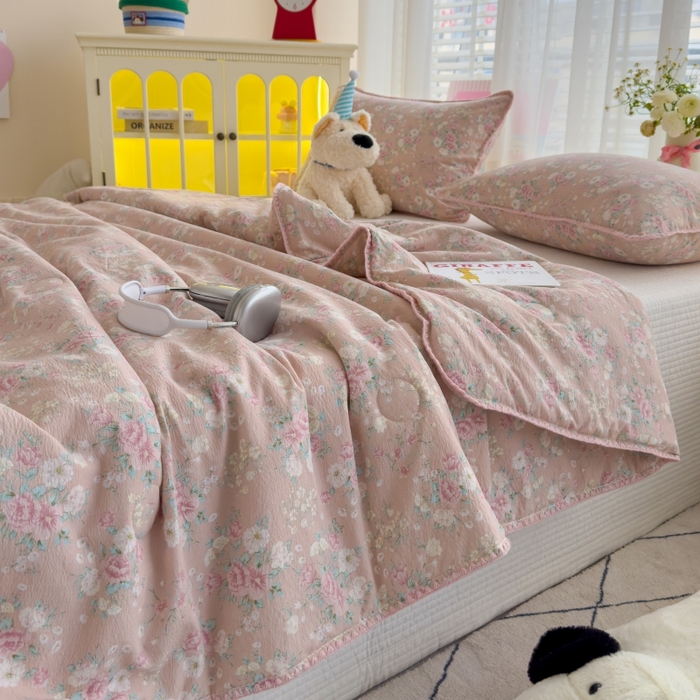 91家纺网 家纺一手货源 找家纺 澜妃 2025新款云感双层纱抗菌贝壳边夏被夏凉被空调被 贝壳边-爱如星辰