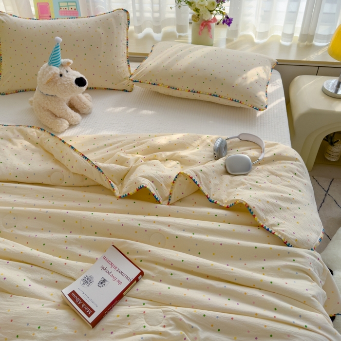 91家纺网 家纺一手货源 找家纺 澜妃 2025新款云感双层纱抗菌贝壳边夏被夏凉被空调被 贝壳边-波点世界