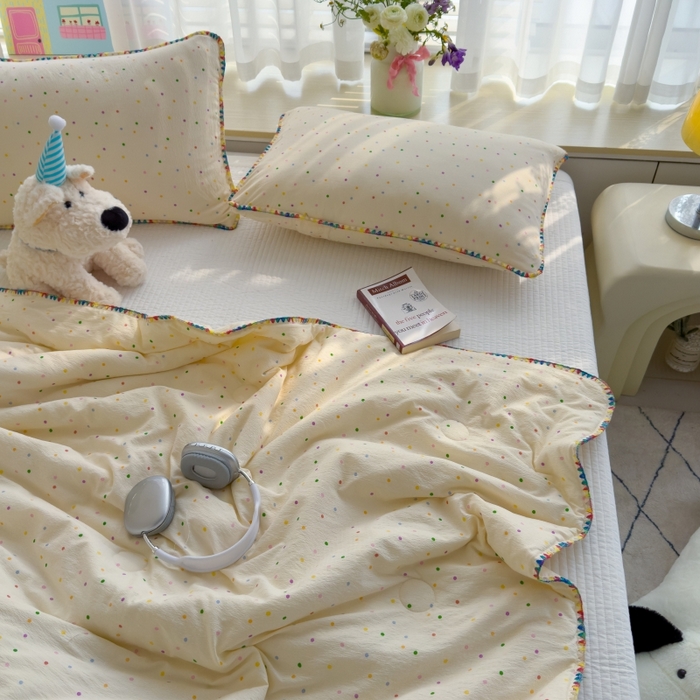 91家纺网 家纺一手货源 找家纺 澜妃 2025新款云感双层纱抗菌贝壳边夏被夏凉被空调被 贝壳边-波点世界