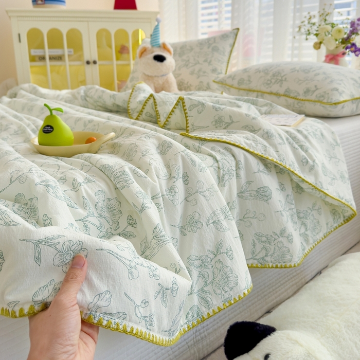 91家纺网 家纺一手货源 找家纺 澜妃 2025新款云感双层纱抗菌贝壳边夏被夏凉被空调被 贝壳边-海像森林