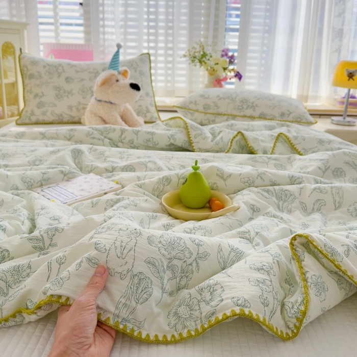 91家纺网 家纺一手货源 找家纺 澜妃 2025新款云感双层纱抗菌贝壳边夏被夏凉被空调被 贝壳边-海像森林