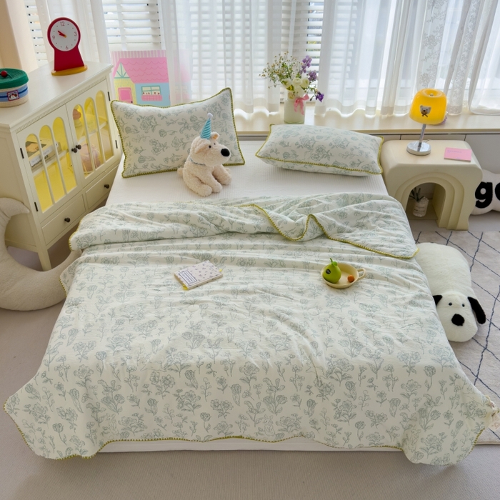 91家纺网 家纺一手货源 找家纺 澜妃 2025新款云感双层纱抗菌贝壳边夏被夏凉被空调被 贝壳边-海像森林